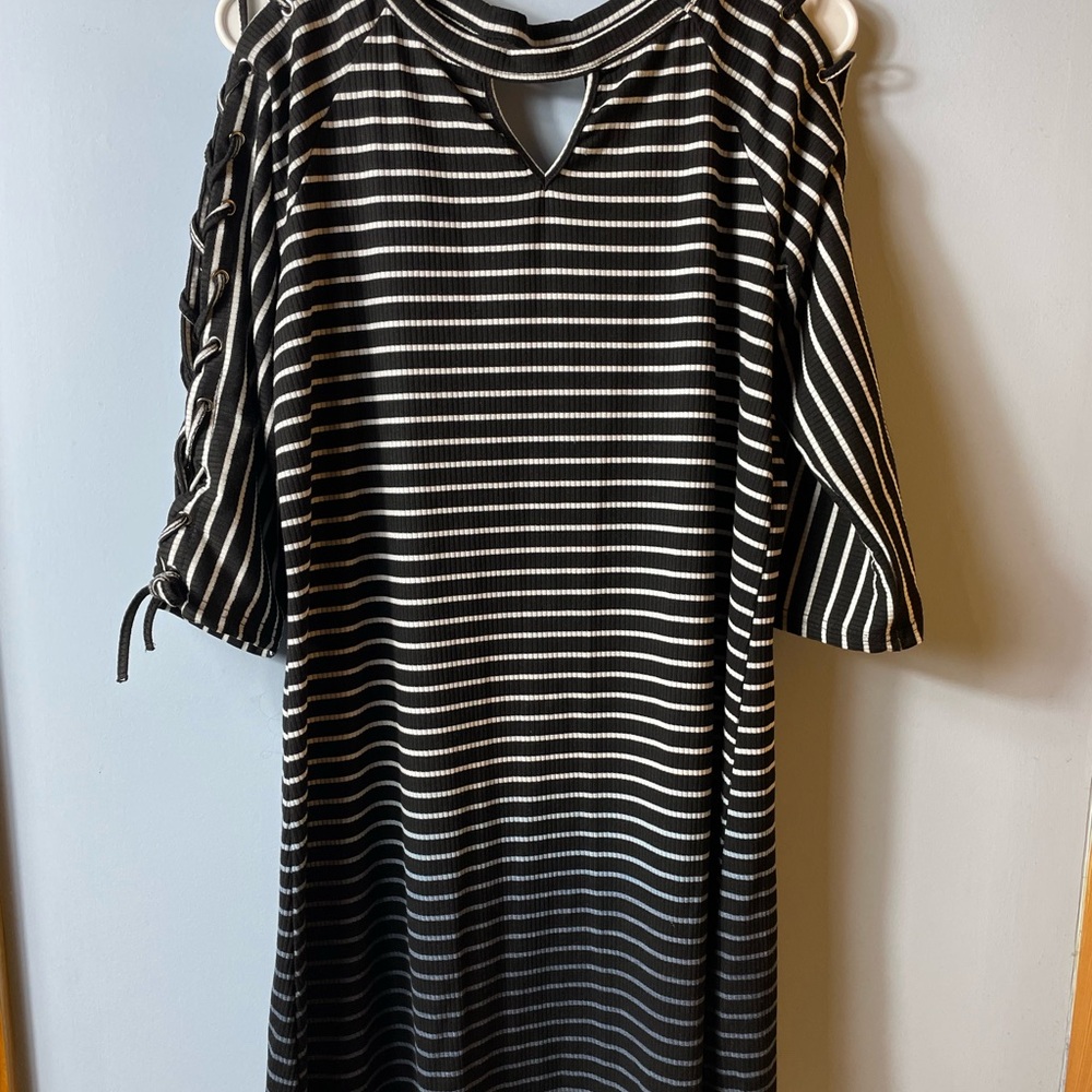 How Very Loved Black Stripe Ombré V-Neck Dress